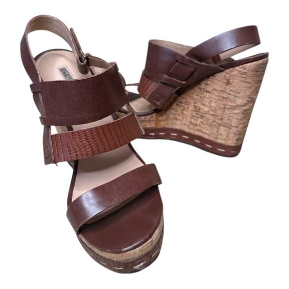 Charles David Trove Brown Leather Strappy Wedge Heels Sandals Size 9.5B - Picture 5 of 8